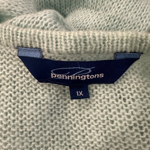 Pennington’s mohair sweater  cardigan mint green floral appliqué SZ 1X - Picture 4 of 5